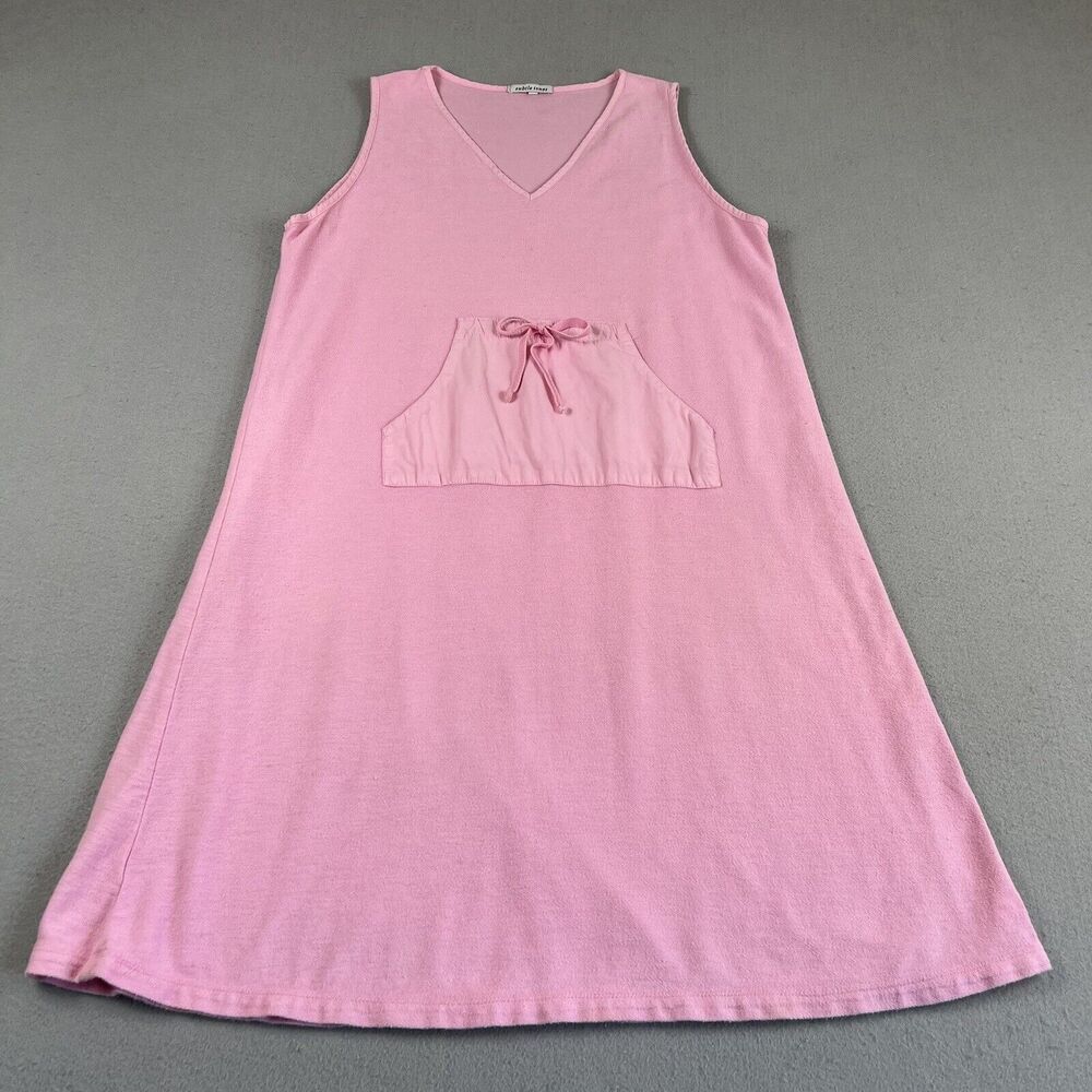 Subtle Tones Pink Cotton Terry V Neck Sleeveless Kangaroo Pocket Midi Dress M